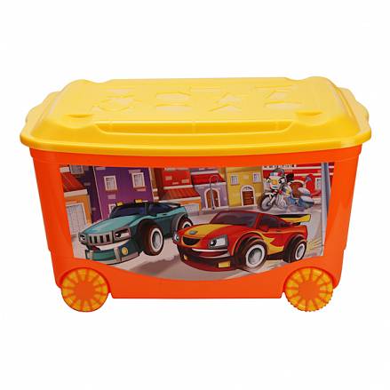 Ящик для игрушек на колесах, с аппликацией, оранжевый 